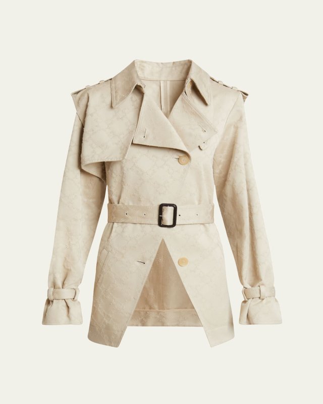 Distressed Monogram Belted Cutaway Trench Jacket